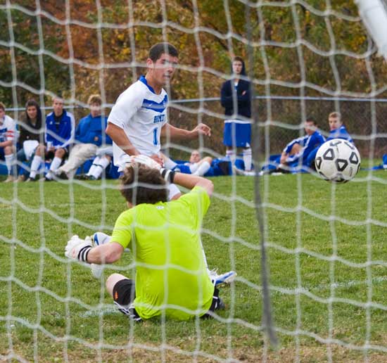 Sophormore Jack Landry slips one past the Gardner goalie in a game on Oct. 14.