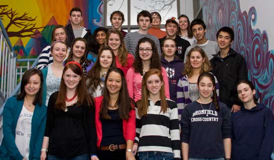 The Bromfield Model UN team from left to right: Front row: Katy Park, Eve Karon, Olivia Krutz, Ailee Katz, Rachel Leicher, and Megan Harrington. Second row: Mary Egan, Bernadette Stadler, Stephanie Reeves, and Adeline Gall. Third row: Meghan Rooney, Mimi Narbonne, Ann Chacko, and Andrew Hong. Fourth row: Tola Myczkowska, Vishwa Rasania, Joe Beebe, Brett Keating, and Andy Tabrizi. Back row: Zach Clements, Jake Kline, Ms. Kathleen Doherty, and Ms. Bryce Mattie. (Photo by Tyler Papazian) The Bromfield Model UN team from left to right: Front row: Katy Park, Eve Karon, Olivia Krutz, Ailee Katz, Rachel Leicher, and Megan Harrington. Second row: Mary Egan, Bernadette Stadler, Stephanie Reeves, and Adeline Gall. Third row: Meghan Rooney, Mimi Narbonne, Ann Chacko, and Andrew Hong. Fourth row: Tola Myczkowska, Vishwa Rasania, Joe Beebe, Brett Keating, and Andy Tabrizi. Back row: Zach Clements, Jake Kline, Ms. Kathleen Doherty, and Ms. Bryce Mattie. (Photo by Tyler Papazian)