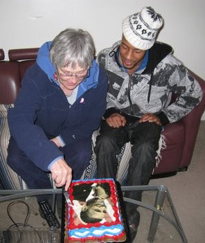 Chris and Erik Mohn cut into an Obama birthday cake as they celebrate both of their birthdays on January 20. (Courtesy photo) Chris and Erik Mohn cut into an Obama birthday cake as they celebrate both of their birthdays on January 20. (Courtesy photo)