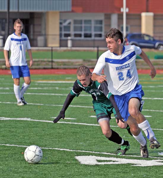 Bromfield defender AJ Jorgenson sprints for the ball.